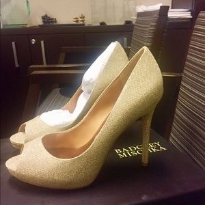 Gold peep toe heels